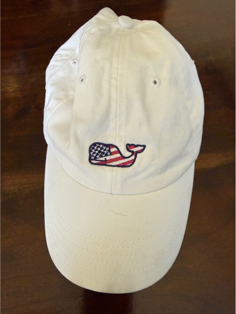 Vineyard Vines White Baseball Cap with American Flag Whale Logo